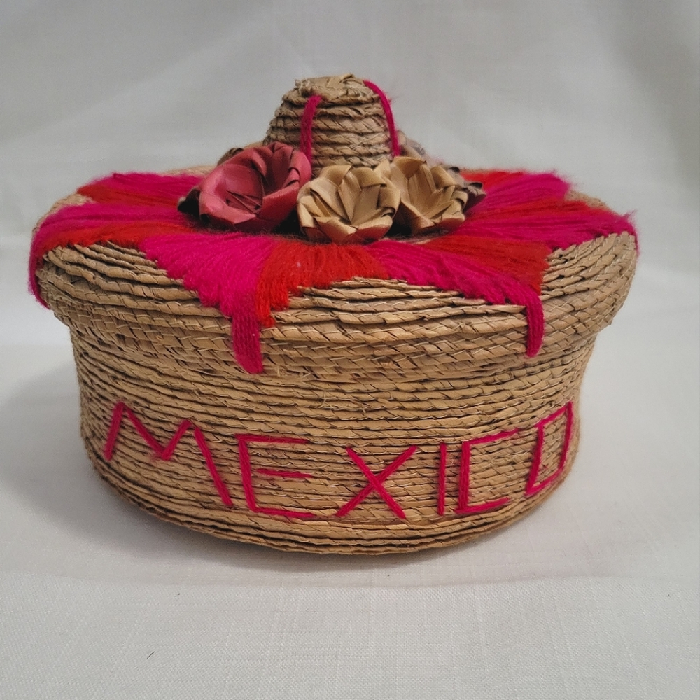 Vintage Handmade Mexico Tortillero  Woven Basket